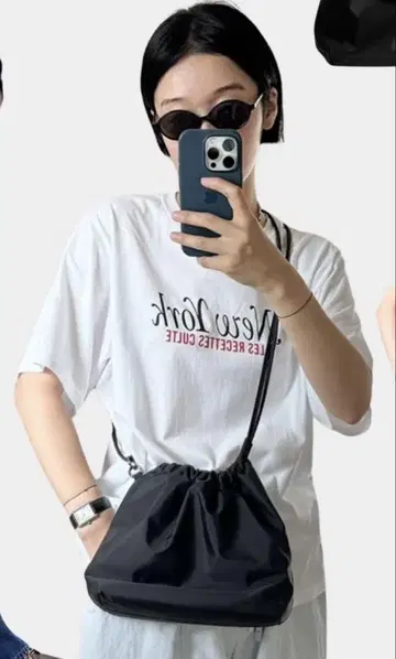 POIK 미디엄 드로우 스트링 숄더백 블랙 nugu