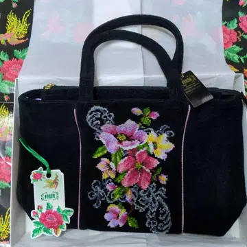 FEILER 꽃무늬 자수 토트백 블랙
