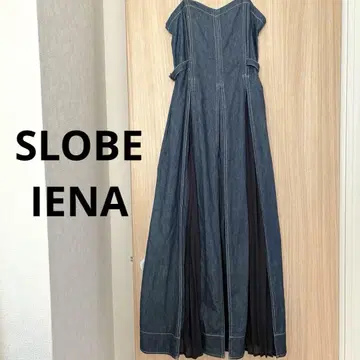 SLOBE IENA 플리츠 데님 오버롤 스커트 롱 기장 맥시