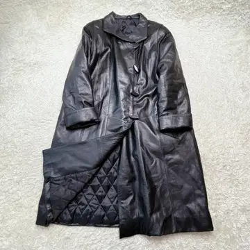 램 가죽 롱 코트 천연 가죽 충전솜 퀼팅 루즈핏 블랙