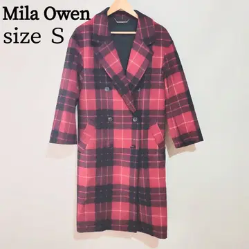 Mila Owen 체스터 롱 코트 체크 S 레드 미라 오웬