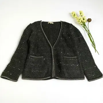고품질 보르지 가디건 니트 자켓 스팽글 스팽글 블랙
