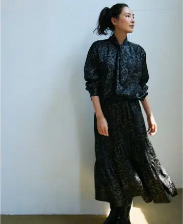 엘리오폴 레오파드 스커트 블라우스 셋업 하마지마 나오코 하마지