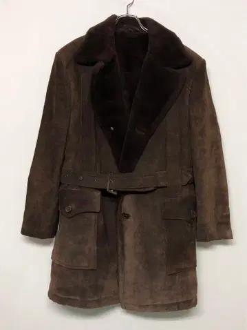 레트로 올드 Partina 구제 의류 벨트 포함 스웨이드 가죽 코트