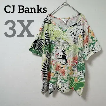 CJ Banks [ 3X ] 트로피컬 패턴 반팔 티셔츠 컷앤소 화려함