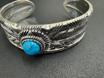 묵직한 실버 925 페더 뱅글 터콰이즈 뱅글 깃털