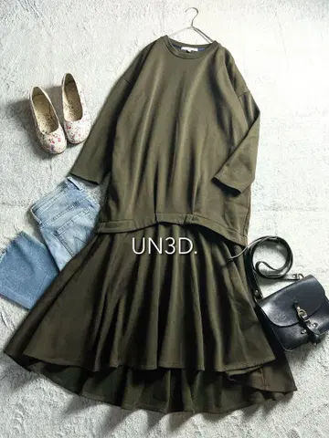 [ UN3D. ] 아쓰리드 레이어드 맨투맨 원피스 38 올리브