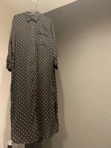 ZARA 자라 블랙 화이트 도트 긴팔 셔츠 원피스