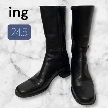 ing 천연 가죽 롱 부츠 엔지니어 벨트 디자인 24.5 블랙