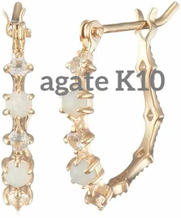 [ agete ] K10 오팔과 화이트 토파즈의 후프 귀걸이