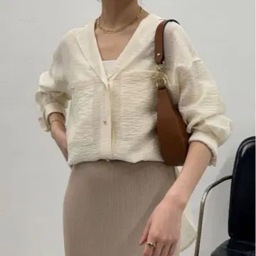 콜라주 개럴개런트 빈티지 라이크 시어 오픈 카라 셔츠 화이트 긴팔