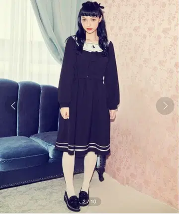 엑시즈팜 토끼 자수 세일러 원피스 페어리 그런지 로리 카라 부착