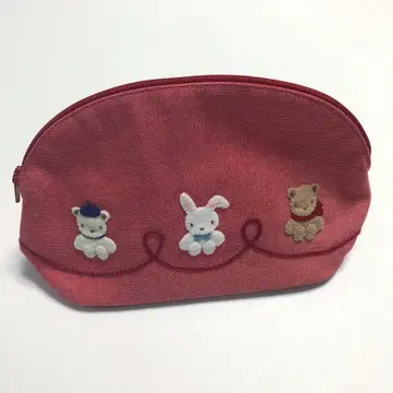 파밀리아 파우치 토끼 곰 새상품급 빨간색 펜 케이스 바닥 있음 데님