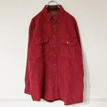 90s 페이크 스웨이드 셔츠 구제 의류 L 가을 옷 레드 빨간색