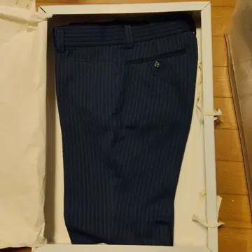 네이비 스트라이프 슬랙스 밑단 기장 미처리 허리 단면 39cm