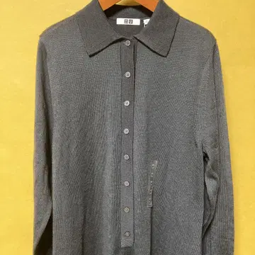 미사용 UNIQLO 메리노 블렌드 폴로 원피스 다크 그레이 긴팔 M