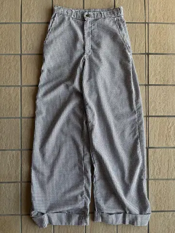 70s 깅엄 체크 와이드 팬츠