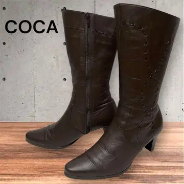 COCA ITALY 스퀘어토 롱 힐 부츠 브라운 계열 가죽