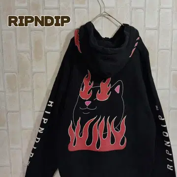 립앤딥 후드티 풀오버 파이어 패턴 블랙
