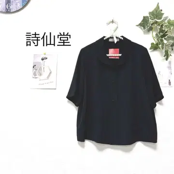 10271 시선당 반팔 블라우스 블랙 둥근 카라 포멀 미사용 고급