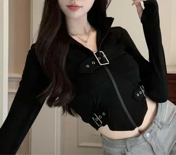 집업 커브 헴 크롭 후디드 스웨트 셔츠 긴팔 자켓