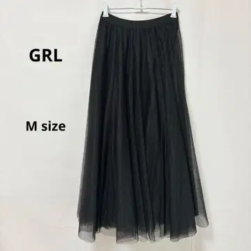 그레일 GRL 볼륨 롱 샤샤 스커트 M 블랙 허리밴딩