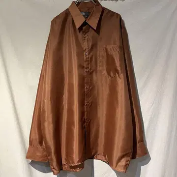 90s00s 유로 구제 의류 오렌지 브라운 새틴 긴팔 셔츠 XL 드레스