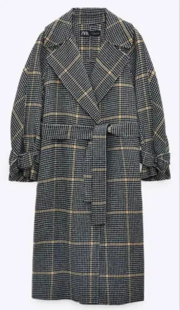[ 미사용 새상품 ] ZARA 울 혼방 체크 무늬 코트 XS