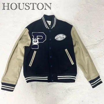 레어 HOUSTON 와펜 자수 바시티 자켓 울 휴스턴 가죽