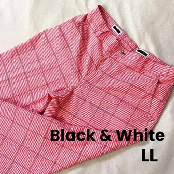 Black & White 롱팬츠 체크 무늬 가을봄 레드 x 화이트
