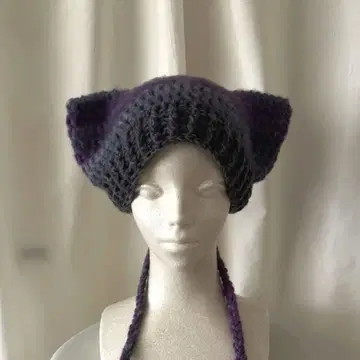 고양이 귀 니트 모자 (purple mix)