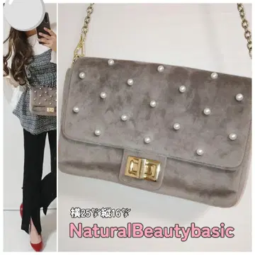 NaturalBeautybasic 펄 체인 벨로아 숄더백