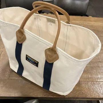 LLBean 화이트 토트백 가죽 핸들