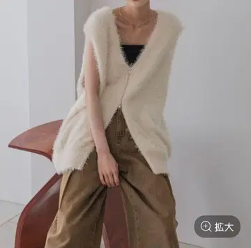 타임세일 로리즈팜 샤기 zip 베스트 아이보리 프리 사이즈