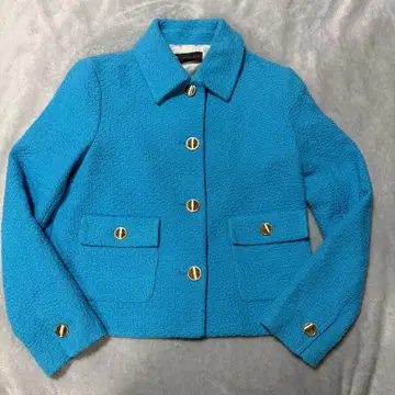 컨디션 최상 ZARA 자라 트위드 자켓 골드 버튼 스카이블루 XS
