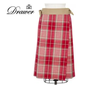 드로어 Drawer 랩스커트 플리츠 박스 빨간색 체크