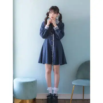 ROJITA 초커 리본 볼레로풍 원피스 미니 원피스 네이비 양산형
