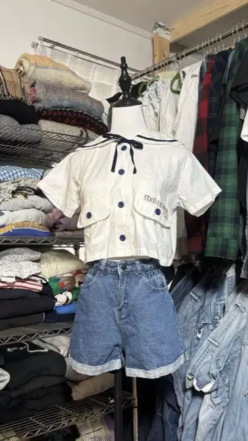 세일러 카라 티셔츠 옷깃 레트로 쇼와 80s 90s 지퍼