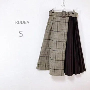 [ TRUDEA ] 플리츠 플레어 스커트 글렌체크 허리 벨트 럭셔리