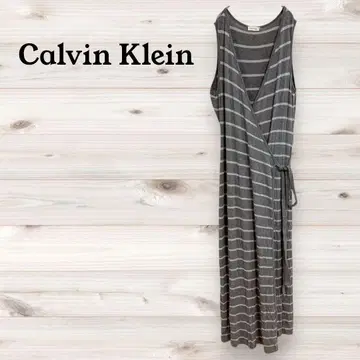 Calvin Klein 보더 무늬 슬리브리스 맥시 원피스 그레이