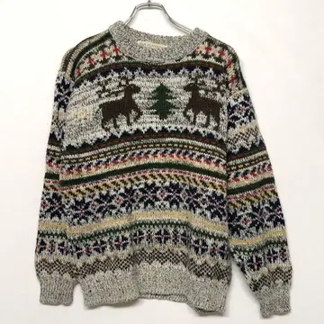 코지 홀리데이 vibes 구제 의류 루돌프 무늬 자카드 니트 스웨터