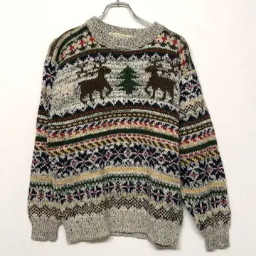 코지 홀리데이 vibes 구제 의류 루돌프 무늬 자카드 니트 스웨터