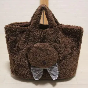 원더풀 월드 짙은 갈색 입체 곰 모티브 토트백
