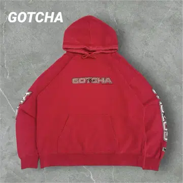 [ 트렌드 ] GOTCHA 후드티 레드 소매 프린트 90s y2k L