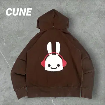 [ 인기 브랜드 ] CUNE 후드티 지퍼 프린트 카키 헤드폰 M