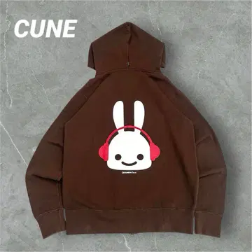[ 인기 브랜드 ] CUNE 후드티 지퍼 프린트 카키 헤드폰 M
