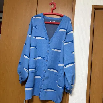 PUNYUS 푸뉴즈 물고기 패턴 긴팔 가디건 파랑