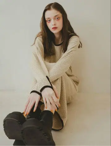 PINUE 보더 서멀 원피스 (IVORY) M 사이즈
