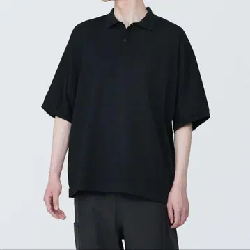 MUJI LABO 건조하기 쉬운 니트 피케 셔츠 블랙 M