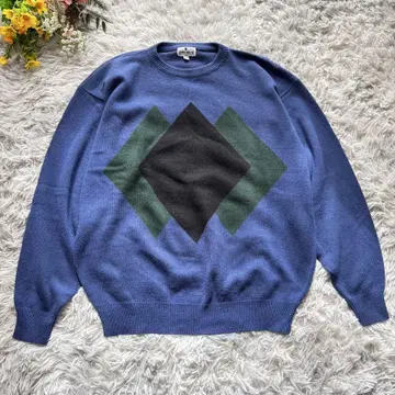 캐시미어 100% 스웨터 니트 남성용 [ XL ] 블루 아가일 무늬